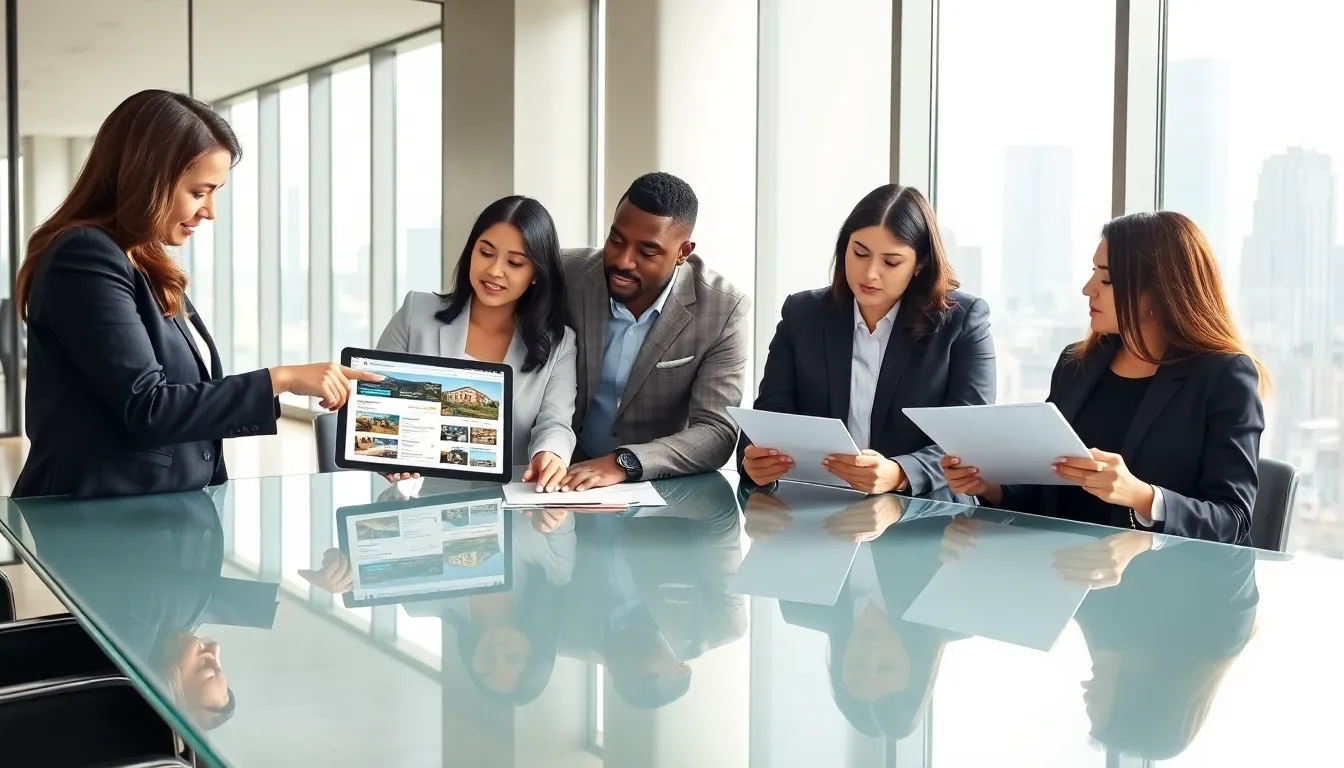 diverse real estate team collaborating in a modern office.