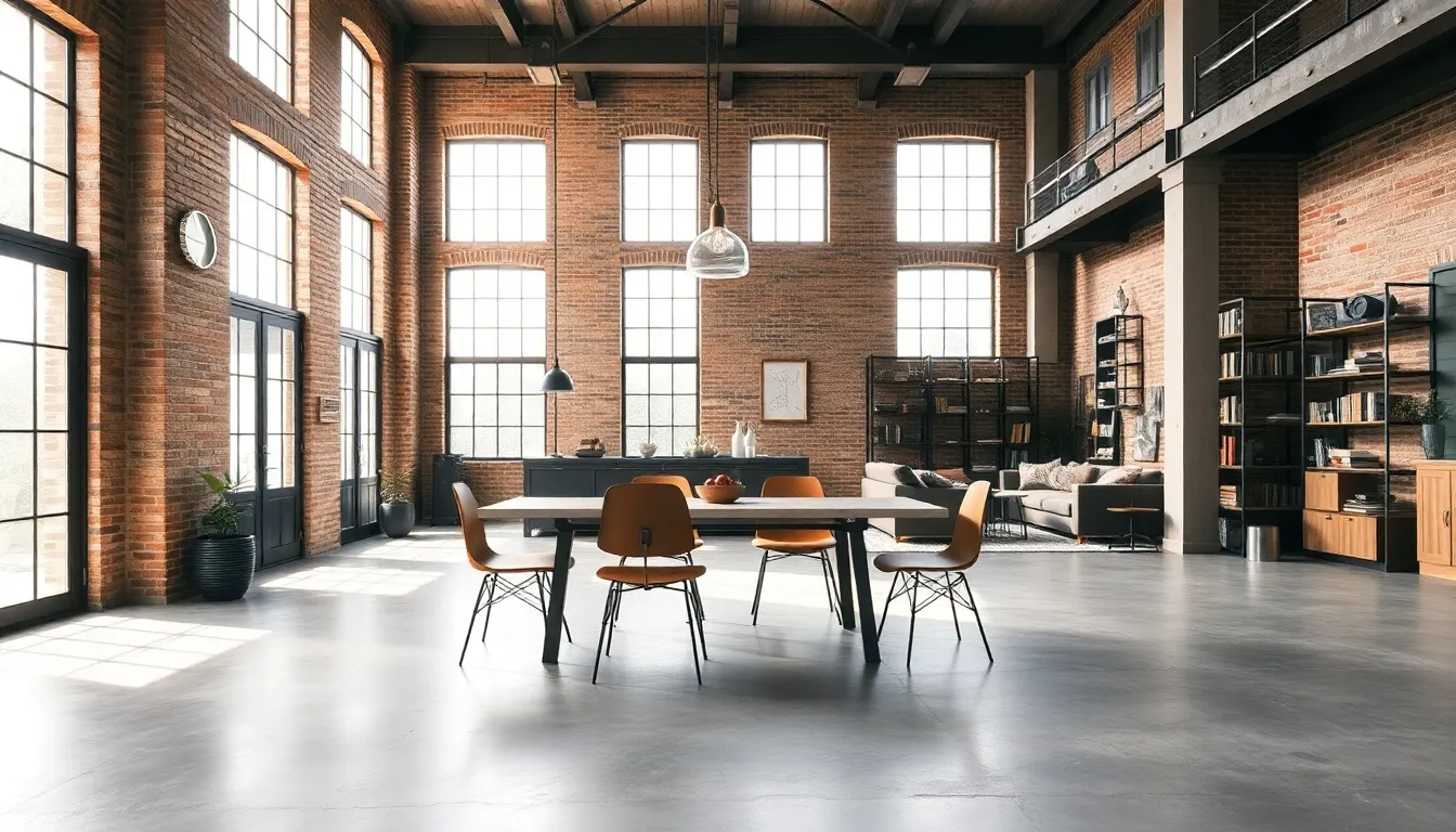 modern industrial style home interior with open layout and natural light.